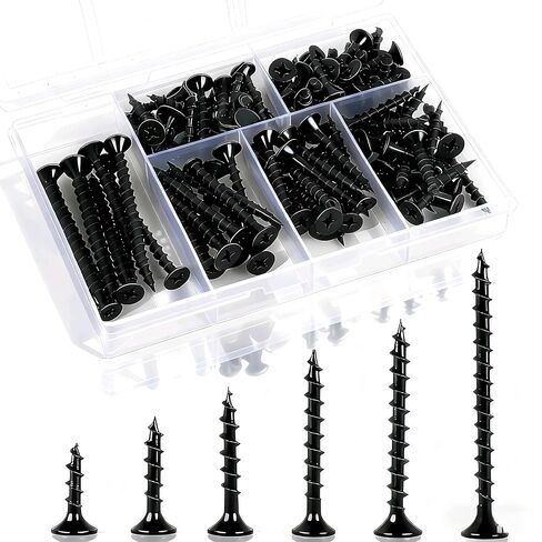 مجموعة متنوعة من البراغي الخشبية 105 قطعة، مجموعة براغي متنوعة للجدران الجافة عالية الصلابة، 6 مقاسات، محرك فيليبس، براغي سوداء صغيرة وطويلة للخشب (2 بوصة، 1-1/2 بوصة، 1-1/4 بوصة، 1 بوصة، 3/4 بوصة، 1/2 بوصة) in Kuwait