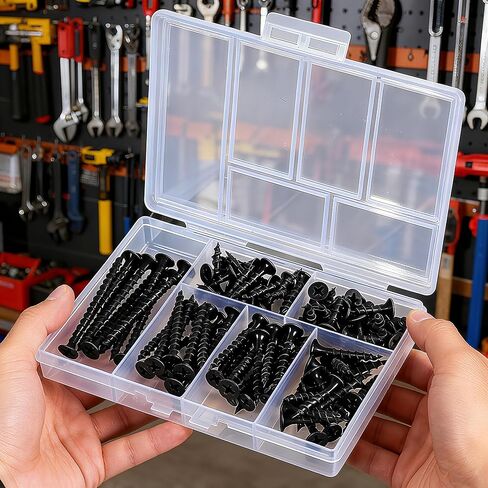 مجموعة متنوعة من البراغي الخشبية 105 قطعة، مجموعة براغي متنوعة للجدران الجافة عالية الصلابة، 6 مقاسات، محرك فيليبس، براغي سوداء صغيرة وطويلة للخشب (2 بوصة، 1-1/2 بوصة، 1-1/4 بوصة، 1 بوصة، 3/4 بوصة، 1/2 بوصة) in Kuwait