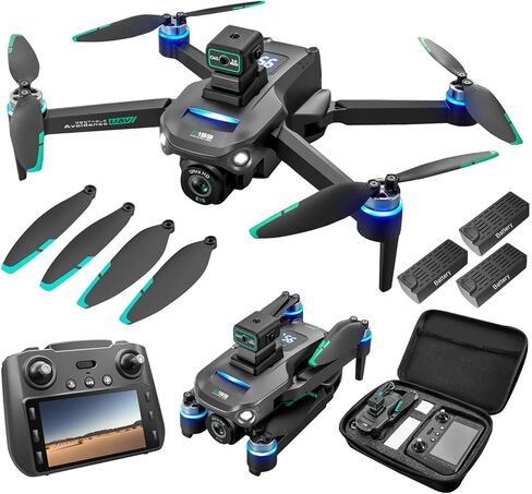Drones with Camera for Adults 4K, GPS UHD Drone, 5G Remote Controller with Screen, One Key Return, Dual Camere, 3rd Gear Speed, Optical Flow Mode and Obstacle Avoidance, Drone for Beginners (Black) in Kuwait