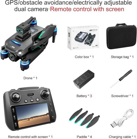 Drones with Camera for Adults 4K, GPS UHD Drone, 5G Remote Controller with Screen, One Key Return, Dual Camere, 3rd Gear Speed, Optical Flow Mode and Obstacle Avoidance, Drone for Beginners (Black) in Kuwait