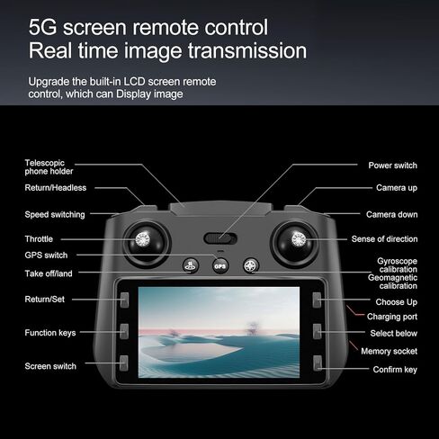 Drones with Camera for Adults 4K, GPS UHD Drone, 5G Remote Controller with Screen, One Key Return, Dual Camere, 3rd Gear Speed, Optical Flow Mode and Obstacle Avoidance, Drone for Beginners (Black) in Kuwait