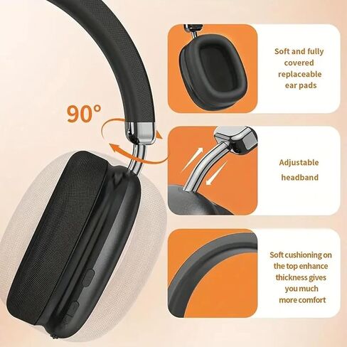 Bluetooth Headphones Wireless Over Ear with Microphone Hands-Free Calls Low Latency Lightweight Comfortable Headset with Deep Bass for Android iOS Travel Home Office Cellphone PC in Kuwait
