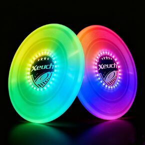 Xeuch Light Up Flying Disc 2 Pack, 175g, 16 Lighting Modes, 4 Brightness, 600mAh Rechargeable Battery, Built-in Timer and Sensor for Beach Camping Outdoor Games, Gift for Kids/Teens/Adults in Kuwait