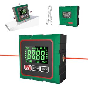 Digital Angle Finder with Laser, 4 Side Magnetic Inclinometer Angle Gauge Cube with Backlight, USB Charging Electronic Level Tool Protractor for Woodworking, Table Saw in Saudi Arabia