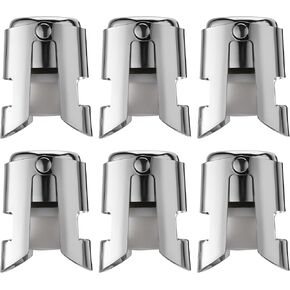 سدادة الشمبانيا 6 عبوات من الفولاذ المقاوم للصدأ لحفظ الشمبانيا مع سيليكون من الدرجة الغذائية، موفر للاحتفاظ بالفقاعات مانع للتسرب، مناسب للشمبانيا بروسيكو كافا والمتلألئة (فضي) in Kuwait