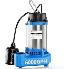 مضخة مياه الصرف الصحي الغاطسة/مضخة النفايات السائلة من FOTING - حديد الزهر عالي التحمل - مضخة الصرف الصحي 115 فولت لحوض الحوض/السكني/مياه الصرف الصحي/الطابق السفلي، 1HP 6000 GPH مضخات الصرف الصحي 1-1/2 بوصة NPT in Kuwait