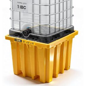 منصة IBC لاحتواء الانسكابات - 53 بوصة × 53 بوصة × 35 بوصة مع حوض سعة 340 جالون، حاوية حمل HDPE، أصفر in Kuwait