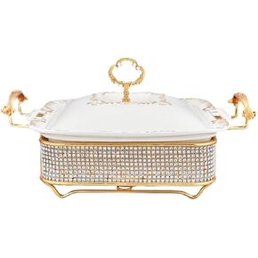 خادم وسخان بوفيه تقديم الطعام - مجموعة بوفيه أطباق ساخنة من الفولاذ المقاوم للصدأ، مجموعة بوفيه أطباق ساخنة، سخان طعام للمناسبات التي يتم تقديم الطعام فيها مع غطاء عرض زجاجي وغطاء مدمج (ماسي ملون) in Kuwait