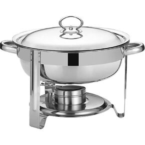 طبق ساخن للبوفيه من الفولاذ المقاوم للصدأ - يحتوي على صينية تسخين من الفولاذ المقاوم للصدأ، ومجموعة بوفيه وعاء ساخن، سخان طعام مع غطاء من الفولاذ الصلب وحامل لتقديم الطعام في حفلات الزفاف (دائري/ب) in Kuwait