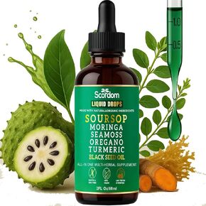 Soursop Bitters Liquid Drops 10-in-1 with Sea Moss, Turmeric, Moringa, Black Seed Oil, Oregano, Ashwagandha & Herbal Extracts - Supports Overall Wellness, Vegan, 60mL/2 Fl Oz in Saudi Arabia