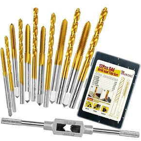 مجموعة مثقاب وصنبور SAE مكونة من 12 قطعة مع مفتاح ربط قطعة واحدة، ومجموعة حنفية M2 HSS من 6-32 UNC إلى 1/4"-20 UNC، مجموعة من المثقاب والصنبور للمعادن in Kuwait