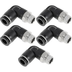 Motoforti دفع لتوصيل تركيبات الهواء 1/4 "90 درجة خط الهواء وصلة سريعة من البلاستيك المعدني 1/8" BSPT 5 قطعة لهجة سوداء فضية in Kuwait
