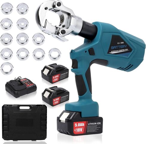 مجموعة أدوات تجعيد هيدروليكية كهربائية لاسلكية 12 طن مع 12 قالب لمحطات أسلاك النحاس والألمنيوم من 6AWG إلى 800MCM in Kuwait