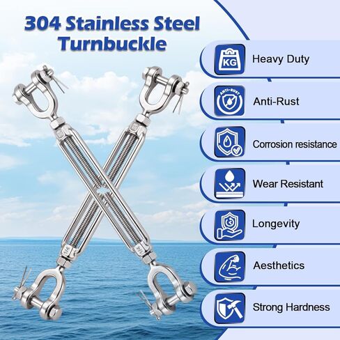 1/4 Turnbuckle Heavy Duty 304 Stainless Steel Turnbuckle Tensioner, 1600 lbs Working Load Limit, Jaw and Jaw Turnbuckles for Cables Wire Shade Sail Deck Ground Anchor in Saudi Arabia