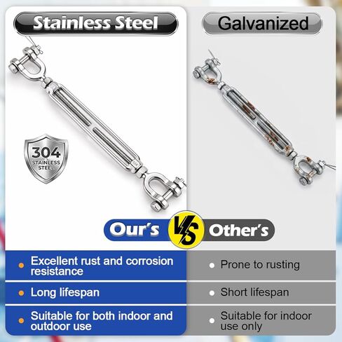 1/4 Turnbuckle Heavy Duty 304 Stainless Steel Turnbuckle Tensioner, 1600 lbs Working Load Limit, Jaw and Jaw Turnbuckles for Cables Wire Shade Sail Deck Ground Anchor in Saudi Arabia