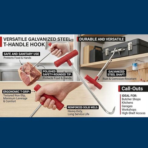 خطاف رفع على شكل حرف T مقاس 16 بوصة (40 سم) عالي التحمل لرفع سحب أغطية غرف التفتيش المتحركة، مصارف العواصف، أغطية خزان الصرف الصحي، رأس مدبب للباب، خطاف لحم يدوي in Kuwait