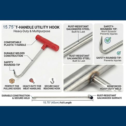 خطاف رفع على شكل حرف T مقاس 16 بوصة (40 سم) عالي التحمل لرفع سحب أغطية غرف التفتيش المتحركة، مصارف العواصف، أغطية خزان الصرف الصحي، رأس مدبب للباب، خطاف لحم يدوي in Kuwait