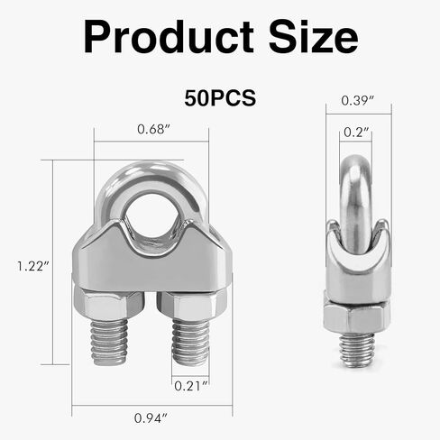 50 قطعة 1/4 بوصة مشابك حبل أسلاك الفولاذ المقاوم للصدأ مشابك كابلات شديدة التحمل للتزوير والبناء والتطبيقات البحرية in Kuwait