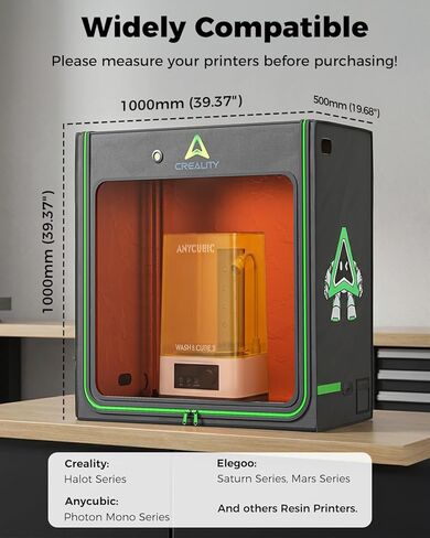 حاوية الطابعة ثلاثية الأبعاد الرسمية من الراتنج من Creality مع واجهة مروحة، غطاء طباعة ثلاثي الأبعاد بمساحة كبيرة جدًا 1000 × 500 × 1000 مم، درجة حرارة ثابتة مقاومة للغبار وعزل الضوضاء، متوافقة مع طابعة LCD ثلاثية الأبعاد بالأشعة فوق البنفسجية in Kuwait