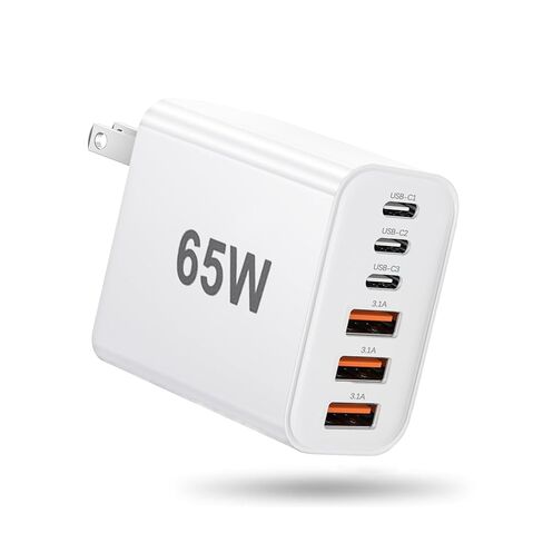 كتلة شاحن USB C بقدرة 65 وات، شاحن 6 منافذ من النوع C، كتلة شحن سريعة PD 3.0 USB متعددة المنافذ شواحن Brick QC محول شاحن الطاقة لهاتف iPhone 17/16/15/14/13/12/11 Pro Max، iPad، iPod، AirPods Pro، Galaxy in Saudi Arabia