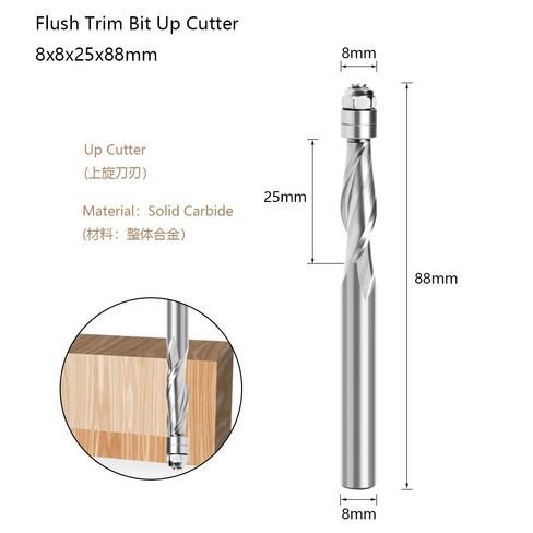 8mm Shank Flush Trim Solid Carbide Spiral Top Bearing CNC Router Bit UP-Cut End Mill Bit Face Woodworking Milling Cutter in Saudi Arabia