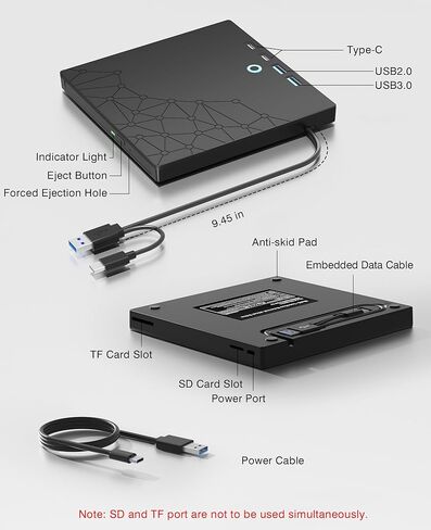 External CD/DVD Drive for Laptop, DVD Burner CD Reader for Laptop, 8-in-1 USB 3.0 Portable CD Players with SD/TF Ports, External Disk Drive Optical for MacBook Windows 11 10 PC Linux OS in Saudi Arabia