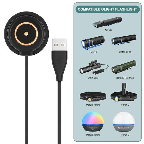 MCC 3 شاحن مغناطيسي 2 حزمة، كابل شحن مغناطيسي عالمي متوافق مع سلسلة Olight Odin/Warrior/Seeker/Baton/Perun/Arkfeld والمزيد - سلك شحن USB بديل لمصابيح Olight الكاشفة in Kuwait