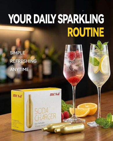 Mosa 8g CO2 Chargers 10 Pack,Food Grade CO2 Cartridges for Soda Makers,Fit for Sparkling Water, Soda Drinks and Home Carbonation in Kuwait