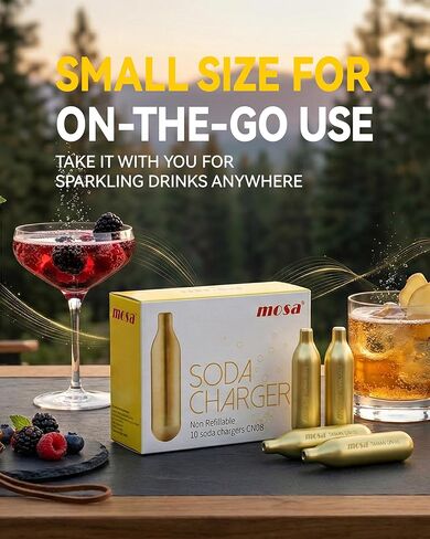 Mosa 8g CO2 Chargers 10 Pack,Food Grade CO2 Cartridges for Soda Makers,Fit for Sparkling Water, Soda Drinks and Home Carbonation in Kuwait