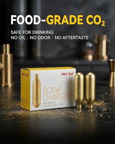 Mosa 8g CO2 Chargers 10 Pack,Food Grade CO2 Cartridges for Soda Makers,Fit for Sparkling Water, Soda Drinks and Home Carbonation in Kuwait