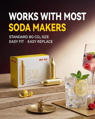Mosa 8g CO2 Chargers 10 Pack,Food Grade CO2 Cartridges for Soda Makers,Fit for Sparkling Water, Soda Drinks and Home Carbonation in Kuwait