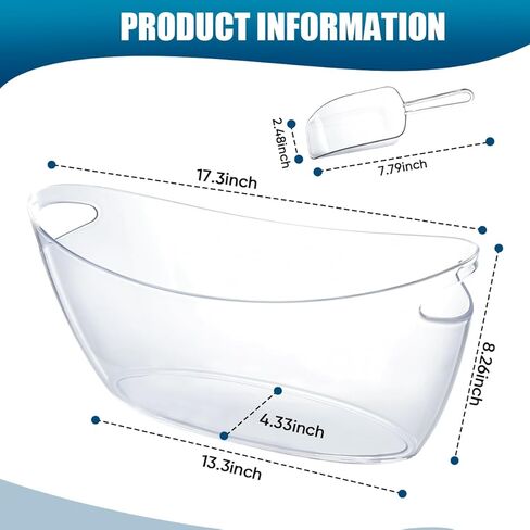 OBTANIM Clear Acrylic Ice Buckets Large Champagne Drink Cooler Storage Ice Tub with Scoops for Beer Cocktails Wine Beverage Home Parties Bar Cooling Supplies in Saudi Arabia