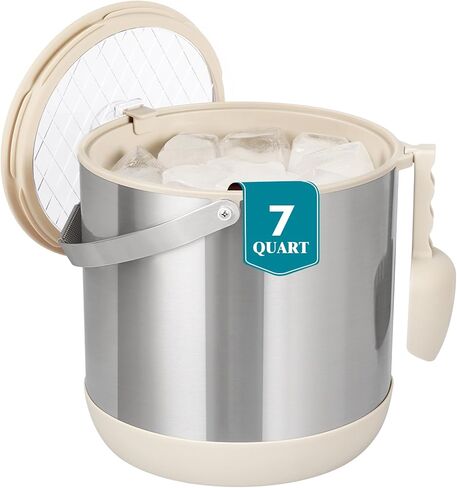 دلو ثلج معزول سعة 6.8 لتر/7 كيو تي مع غطاء ومغرفة، دلو ثلج مزدوج الجدار للحفلات، بار كوكتيل (رمادي) in Kuwait