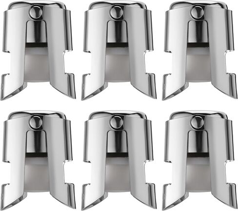 Champagne Stopper 6 Pack Stainless Steel Champagne Save with Food Grade Silicone, Leak-Proof Bubble Retaining Saver, Suitable for Champagne Prosecco Cava and Sparkling (Silver) in Saudi Arabia