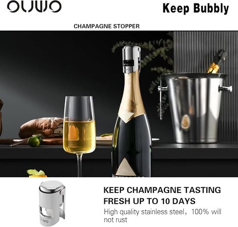 Champagne Stopper 6 Pack Stainless Steel Champagne Save with Food Grade Silicone, Leak-Proof Bubble Retaining Saver, Suitable for Champagne Prosecco Cava and Sparkling (Silver) in Saudi Arabia