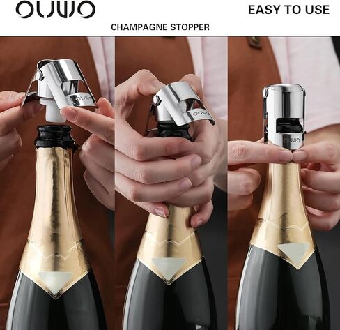 Champagne Stopper 6 Pack Stainless Steel Champagne Save with Food Grade Silicone, Leak-Proof Bubble Retaining Saver, Suitable for Champagne Prosecco Cava and Sparkling (Silver) in Saudi Arabia