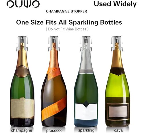 Champagne Stopper 6 Pack Stainless Steel Champagne Save with Food Grade Silicone, Leak-Proof Bubble Retaining Saver, Suitable for Champagne Prosecco Cava and Sparkling (Silver) in Saudi Arabia