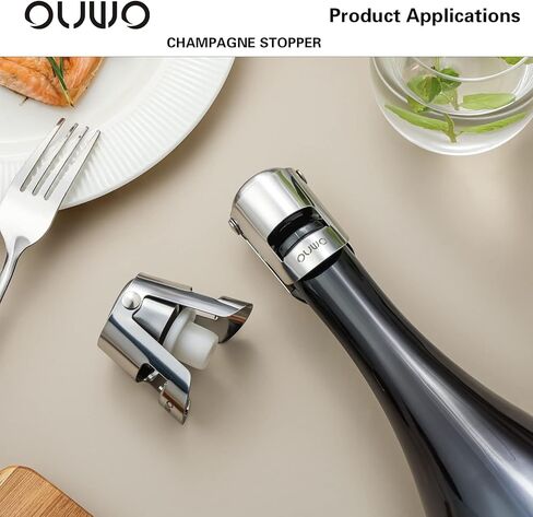Champagne Stopper 6 Pack Stainless Steel Champagne Save with Food Grade Silicone, Leak-Proof Bubble Retaining Saver, Suitable for Champagne Prosecco Cava and Sparkling (Silver) in Saudi Arabia