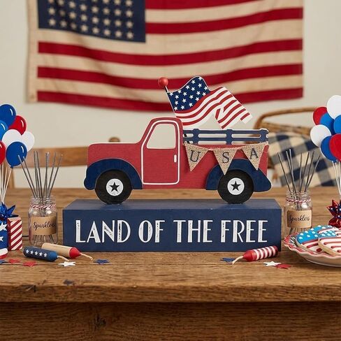 American Patriotic Decor 4th of July Decorations USA Flag Bicycle Box Sign Wooden Block Home Decor Rustic Farmhouse Sign Tabletop for Memorial Day Independence Labor in Saudi Arabia