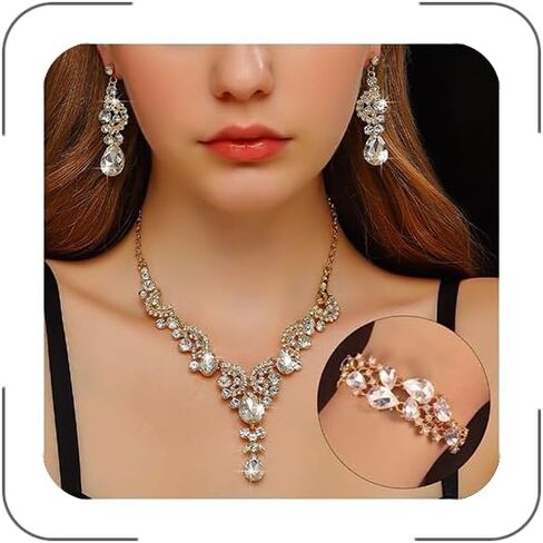 Silver Prom Jewelry Set Wedding Brides Necklace Earring Bracelet Bridesmaid Dainty Rhinestone Jewelry Party Shine Brightly Prom Accessorie Costume in Saudi Arabia
