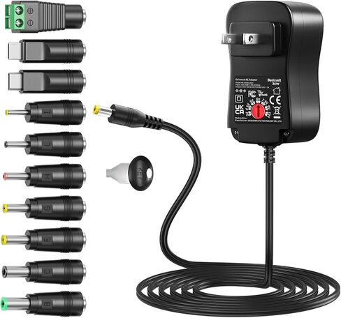 36W 3V 4.5V 5V 6V 7.5V 9V 12V Universal AC Adapter Multi Voltage Power Supply Wall Charger Cord with 10 DC Plugs Jacks for BT Speaker LED Strip Light CCTV Security Camera Router DVD Player in Saudi Arabia