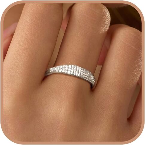 14K Gold Plated Slim Signet Ring للنساء ، 925 Sterling Silver Cubic Zirconia Eternity Ring القابلة للتكديس لأم هدايا التخرج من مجوهرات الزفاف الحجم 6-8 مجوهرات الزفاف in Kuwait