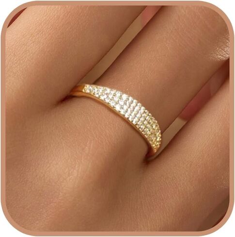 14K Gold Plated Slim Signet Ring للنساء ، 925 Sterling Silver Cubic Zirconia Eternity Ring القابلة للتكديس لأم هدايا التخرج من مجوهرات الزفاف الحجم 6-8 مجوهرات الزفاف in Kuwait