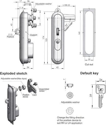 MS864-4 Zinc Alloy Handle Door Lock Panel Flat for Industrial 1Pcs in Kuwait