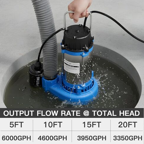 مضخة مياه الصرف الصحي الغاطسة/مضخة النفايات السائلة من FOTING - حديد الزهر عالي التحمل - مضخة الصرف الصحي 115 فولت لحوض الحوض/السكني/مياه الصرف الصحي/الطابق السفلي، 1HP 6000 GPH مضخات الصرف الصحي 1-1/2 بوصة NPT in Kuwait