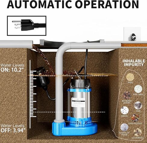 مضخة مياه الصرف الصحي الغاطسة/مضخة النفايات السائلة من FOTING - حديد الزهر عالي التحمل - مضخة الصرف الصحي 115 فولت لحوض الحوض/السكني/مياه الصرف الصحي/الطابق السفلي، 1HP 6000 GPH مضخات الصرف الصحي 1-1/2 بوصة NPT in Kuwait