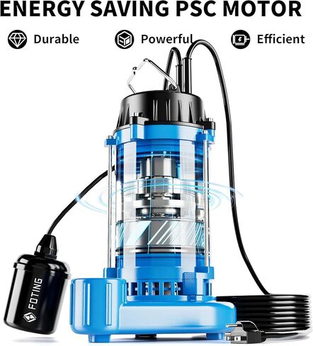 مضخة مياه الصرف الصحي الغاطسة/مضخة النفايات السائلة من FOTING - حديد الزهر عالي التحمل - مضخة الصرف الصحي 115 فولت لحوض الحوض/السكني/مياه الصرف الصحي/الطابق السفلي، 1HP 6000 GPH مضخات الصرف الصحي 1-1/2 بوصة NPT in Kuwait