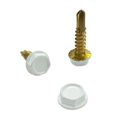 10x3/4 Hex Washer Head Self-Drilling Screws for Metal, White Painted Head, Zinc Yellow Finish and Serrations Under Head, Pack of 500 pcs (White) in Saudi Arabia