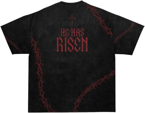 SAINT KAIZEN Risen Tee Shirt – Acid Wash | Oversized Christian Gym Tee, 220-gsm Cotton, Direct Inject Screen Print, Soft Enzyme Wash, Faith-Inspired Fitness Apparel Black in Saudi Arabia
