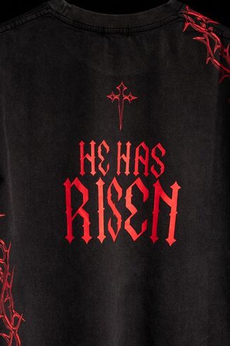 SAINT KAIZEN Risen Tee Shirt – Acid Wash | Oversized Christian Gym Tee, 220-gsm Cotton, Direct Inject Screen Print, Soft Enzyme Wash, Faith-Inspired Fitness Apparel Black in Saudi Arabia